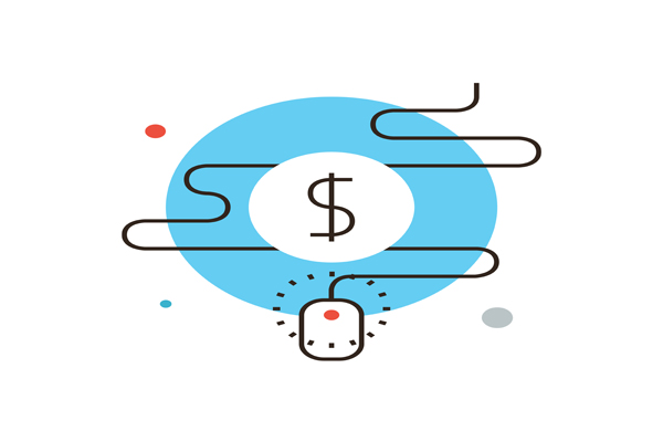 Computer mouse with dollar sign standing for cost-per-click.