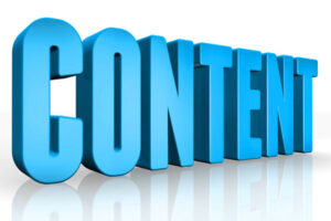 3d word content in blue stands for website content.