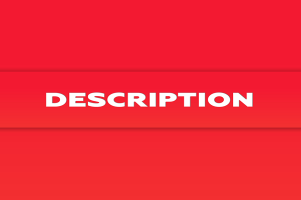 3D word description in white on red square stands for how to write meta descriptions.