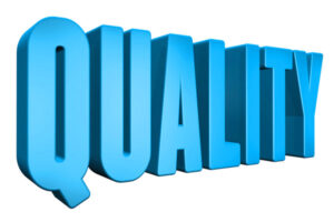 3d word quality in blue stands for quality blog content.