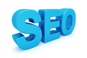 3d word seo in blue stands for search engine optimization.