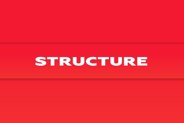 3D word structure in white on red square stands for blog structure.