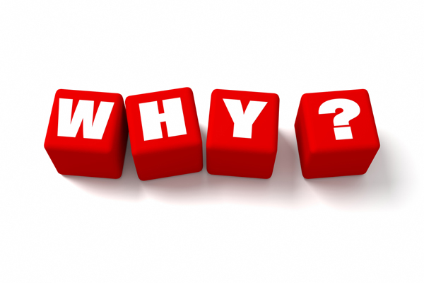 3D word why in white on red blocks stands for why use a blog for marketing.