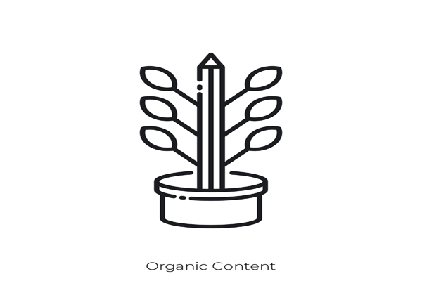Plant with a pencil as stalk with words organic content under drawing.