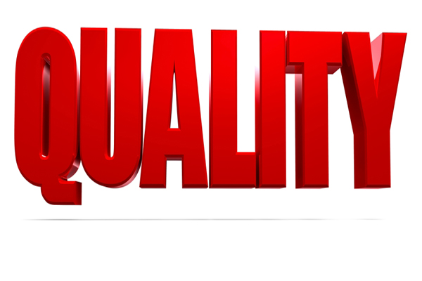 3D word quality in red stands for the importance of writing quality content online.