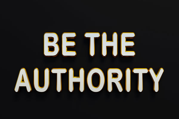 3d words be the authority in white on black square.