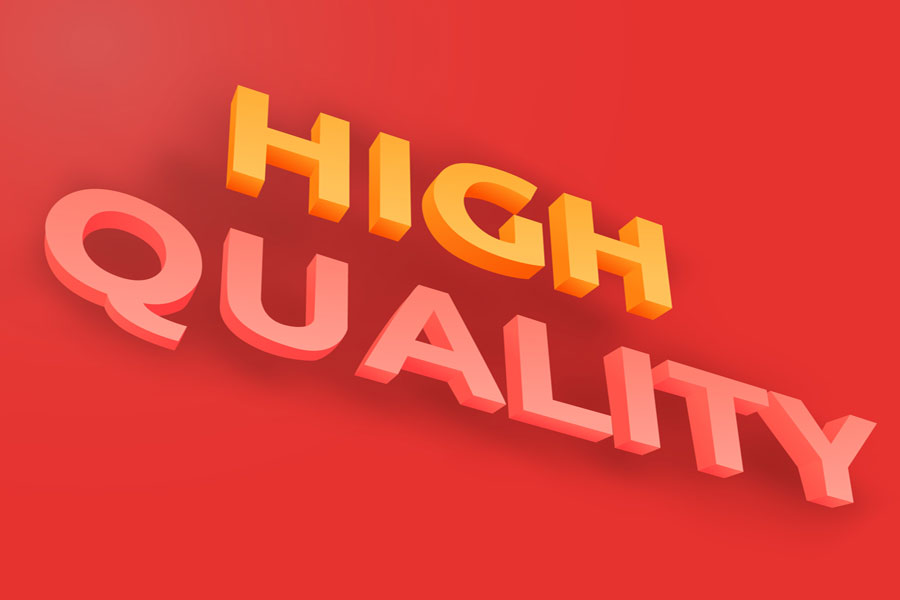 3D words high-quality in orange on red square.