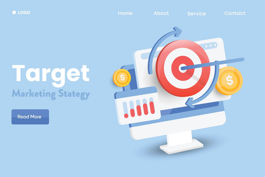 Target on computer with words target marketing strategy.