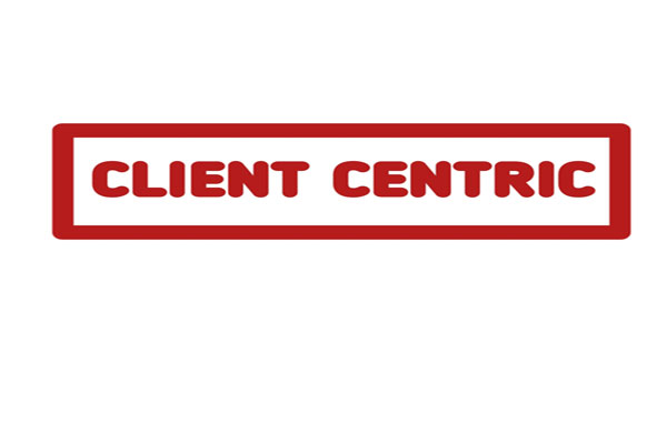 Client-centric text in red on white background.