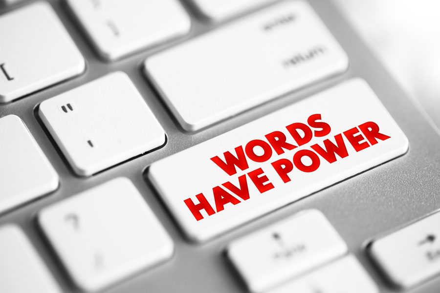 White keyboard with red words have power text.