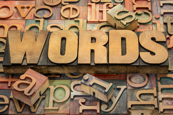 Wood block text for words.