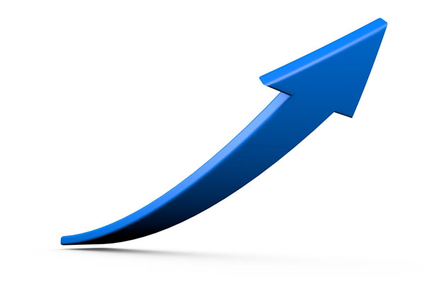 Blue arrow pointing upward stands for increasing online presence.