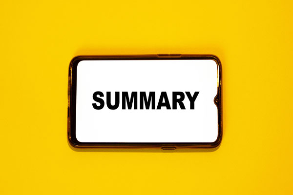 Summary text on cellphone screen.