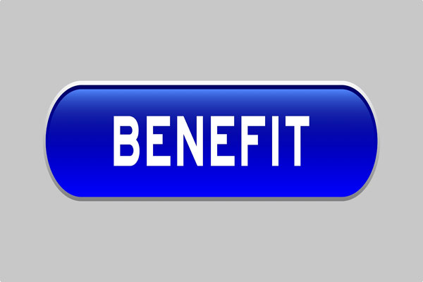 3d capsule in blue with word benefit in white.