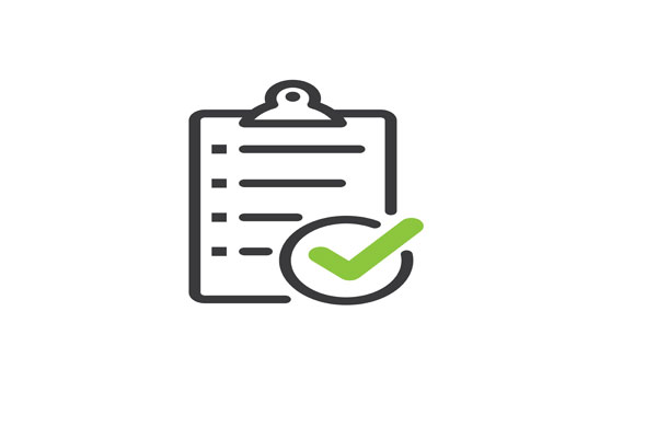 Clipboard with list and green checkmark on it.