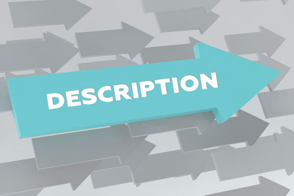 Description text in arrow pointing right with more arrows behind pointing right.