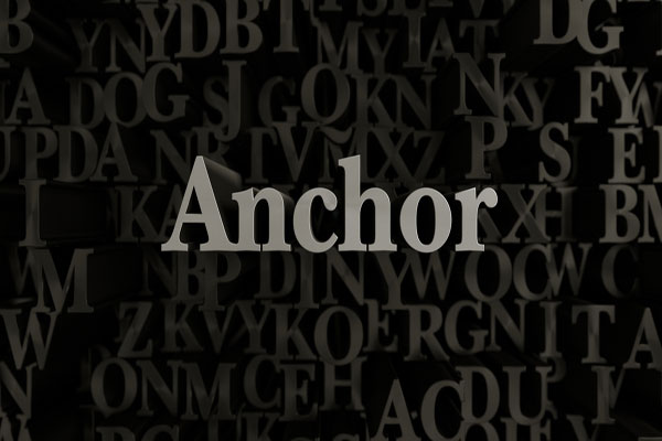 3d word anchor on black background.