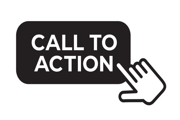 Hand clicking on button with call to action text.