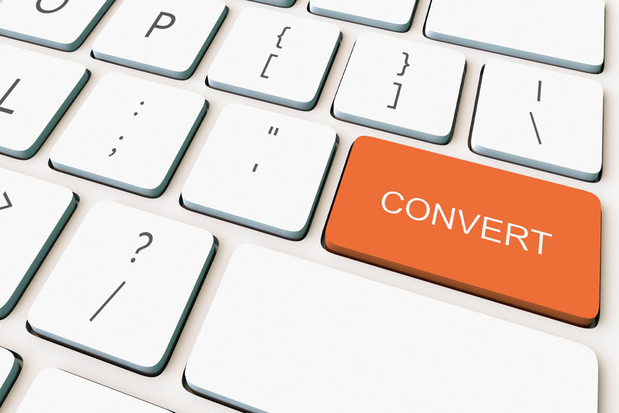 Word convert on computer key representing converting home care leads.