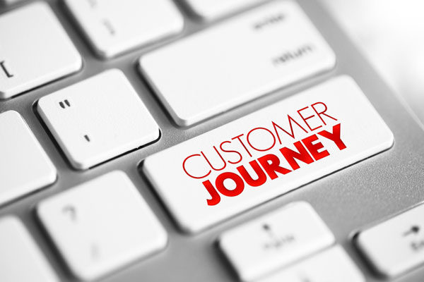 Words customer journey on computer key.
