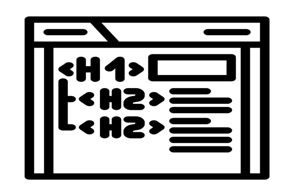 H1 and H2 heading text on computer screen.