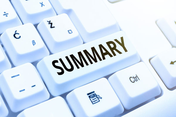 Word summary on computer keyboard key.